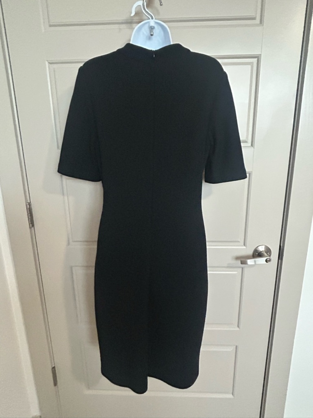 St. John Sleek Black Midi Dress with Notch V-Neck - Picture 3 of 4